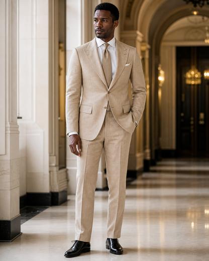 Tan Linen Summer Suit - Custom Made to Measure side back view