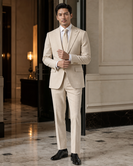 Tan Seersucker Beach Wedding Suit - Custom Made to Measure front view
