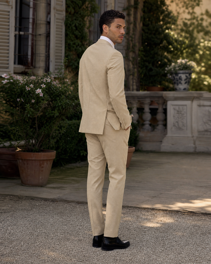Tan Seersucker Outdoor Wedding Suit — Custom Made to Measure side back view