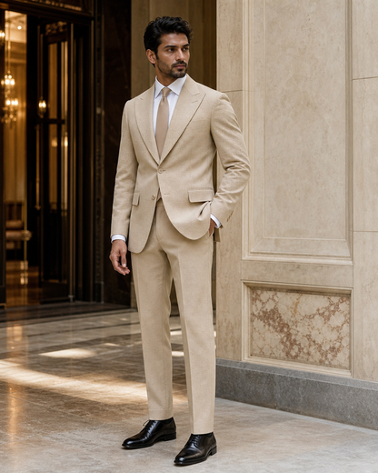 Tan Seersucker Summer Suit - Custom Made to Measure side back view