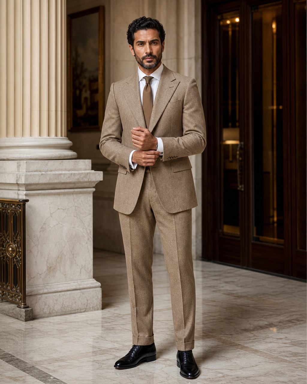 Tan Tweed Winter Suit - Custom Made to Measure front view