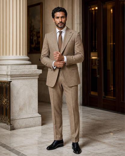 Tan Tweed Winter Suit - Custom Made to Measure front view