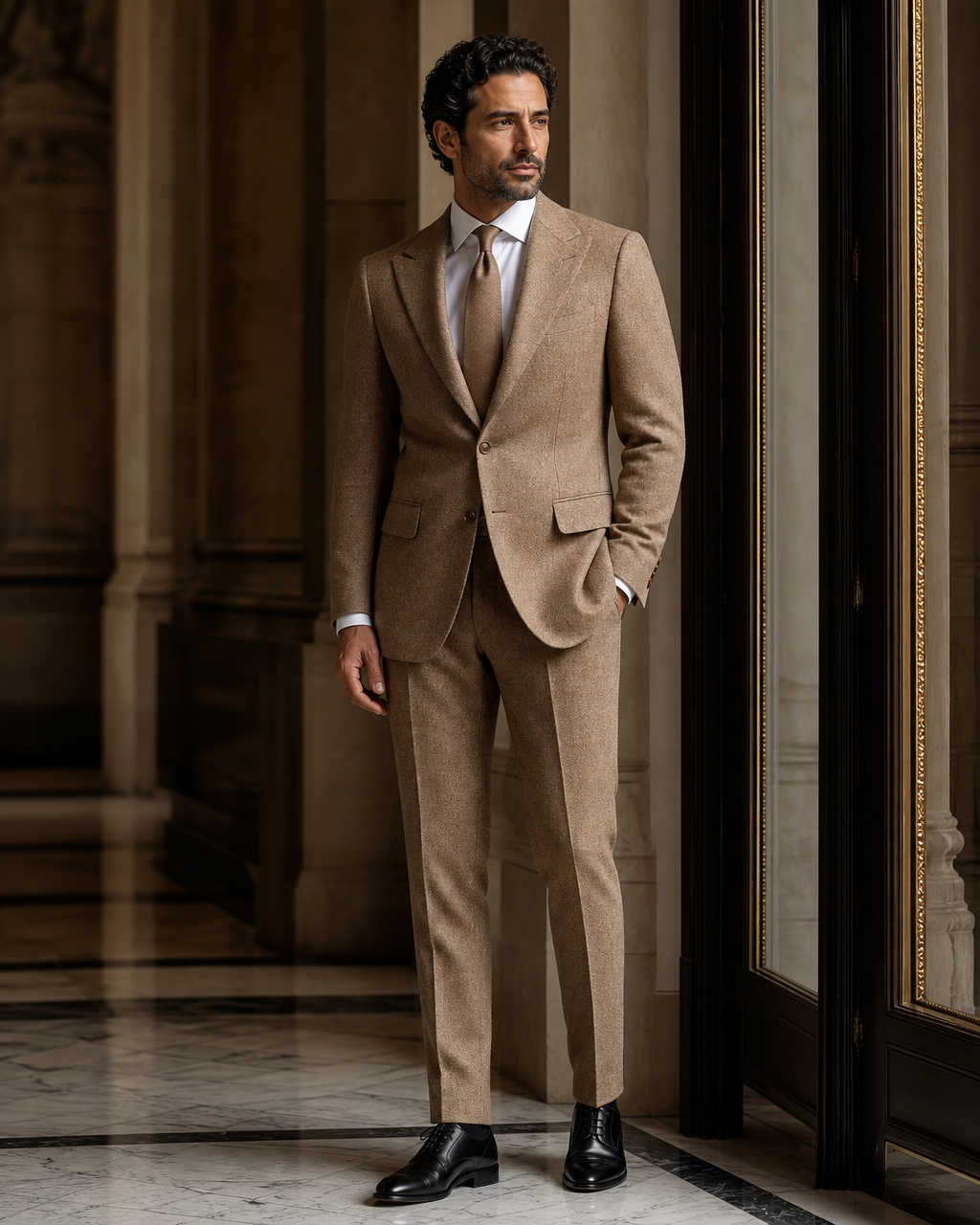 Tan Tweed Winter Suit - Custom Made to Measure side back view