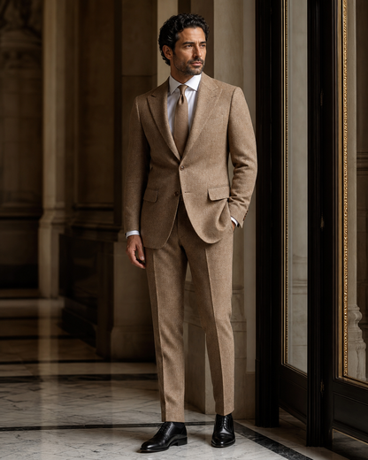 Tan Tweed Winter Suit - Custom Made to Measure side back view