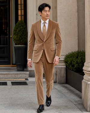 Tan Velvet Shawl Lapel Suit — Custom Made to Measure — 1