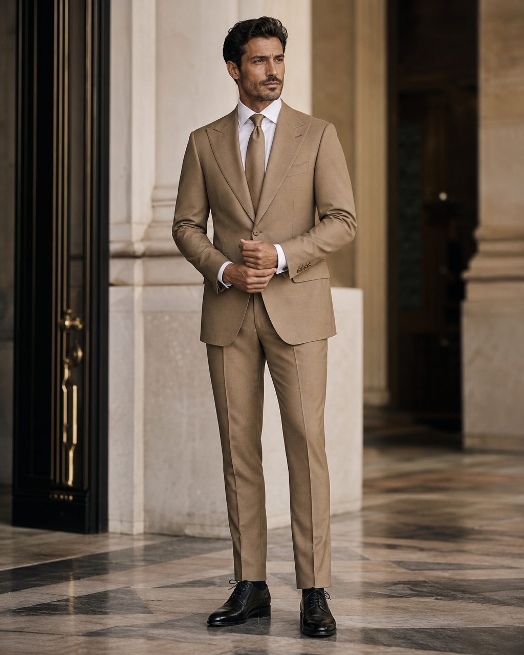 Tan Wool Outdoor Wedding Suit - Custom Made to Measure front view