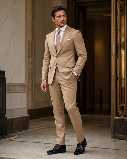 Tan Wool Outdoor Wedding Suit - Custom Made to Measure side back view