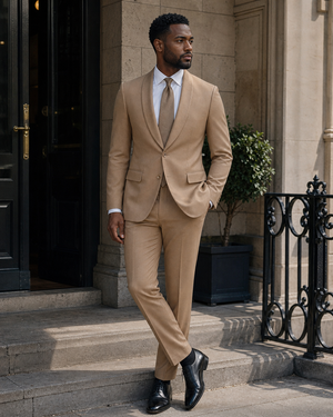 Tan Wool Shawl Lapel Suit — Custom Made to Measure — 3