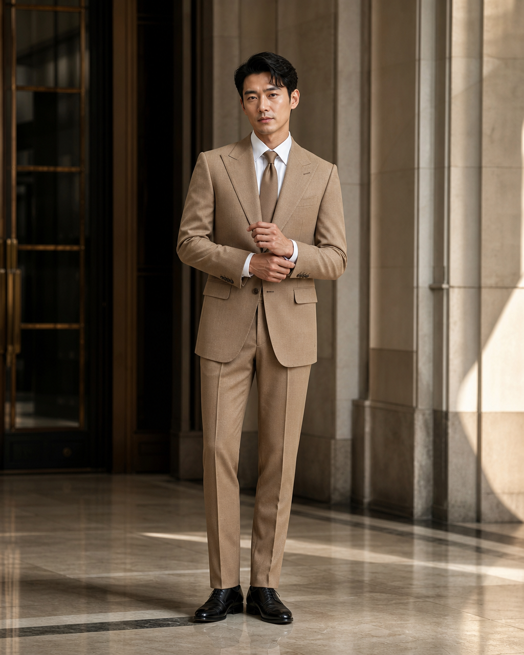 Tan Wool Winter Suit - Custom Made to Measure front view