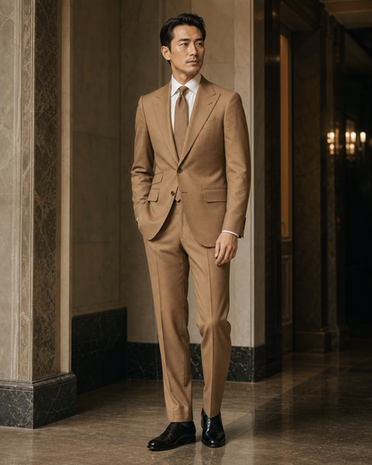 Tan Wool Winter Suit - Custom Made to Measure side back view