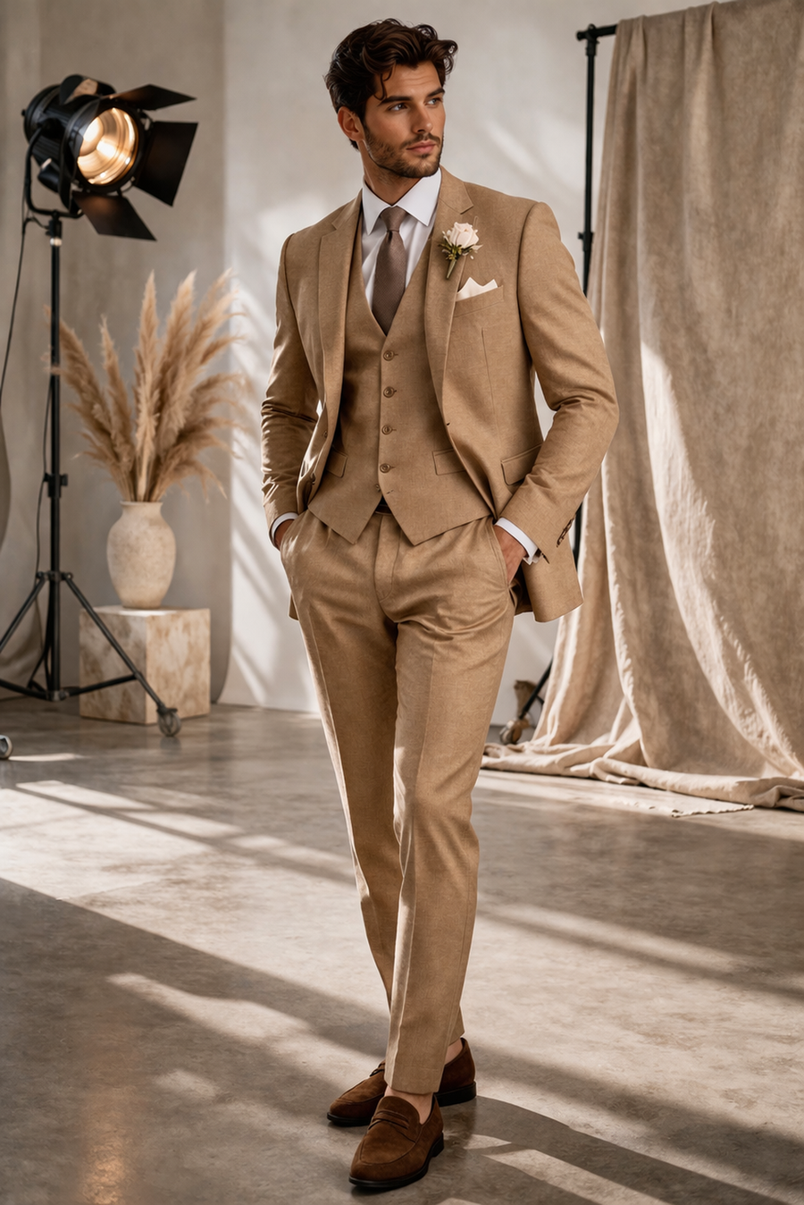 Tan Cotton Cocktail Party Suit — Custom Made to Measure