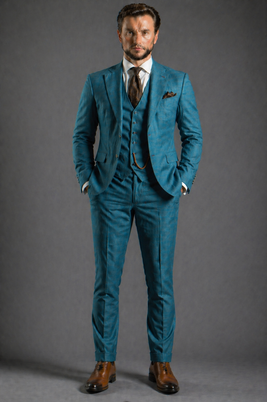 Teal Linen Slim Fit Suit — Custom Made to Measure