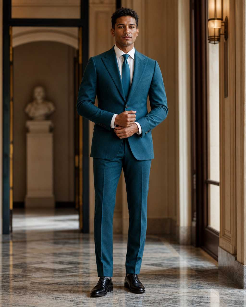 Teal Cashmere Blend Winter Suit - Custom Made to Measure front view