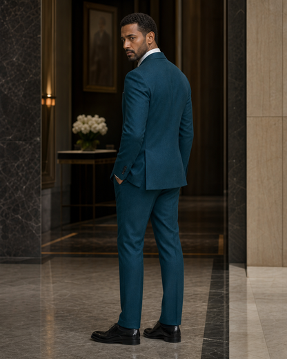 Teal Cashmere Blend Winter Suit - Custom Made to Measure side back view