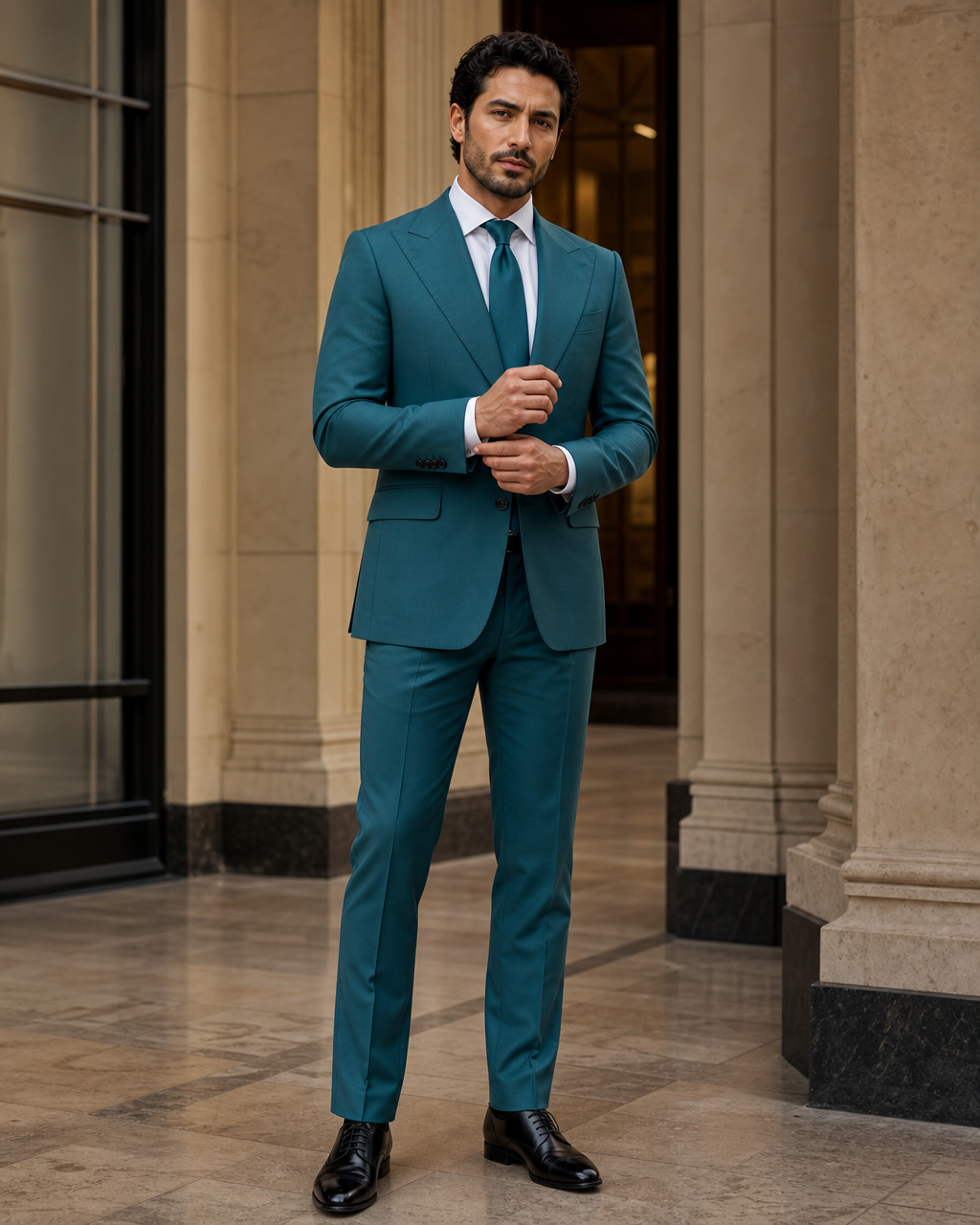 Teal Cotton Beach Wedding Suit - Custom Made to Measure front view