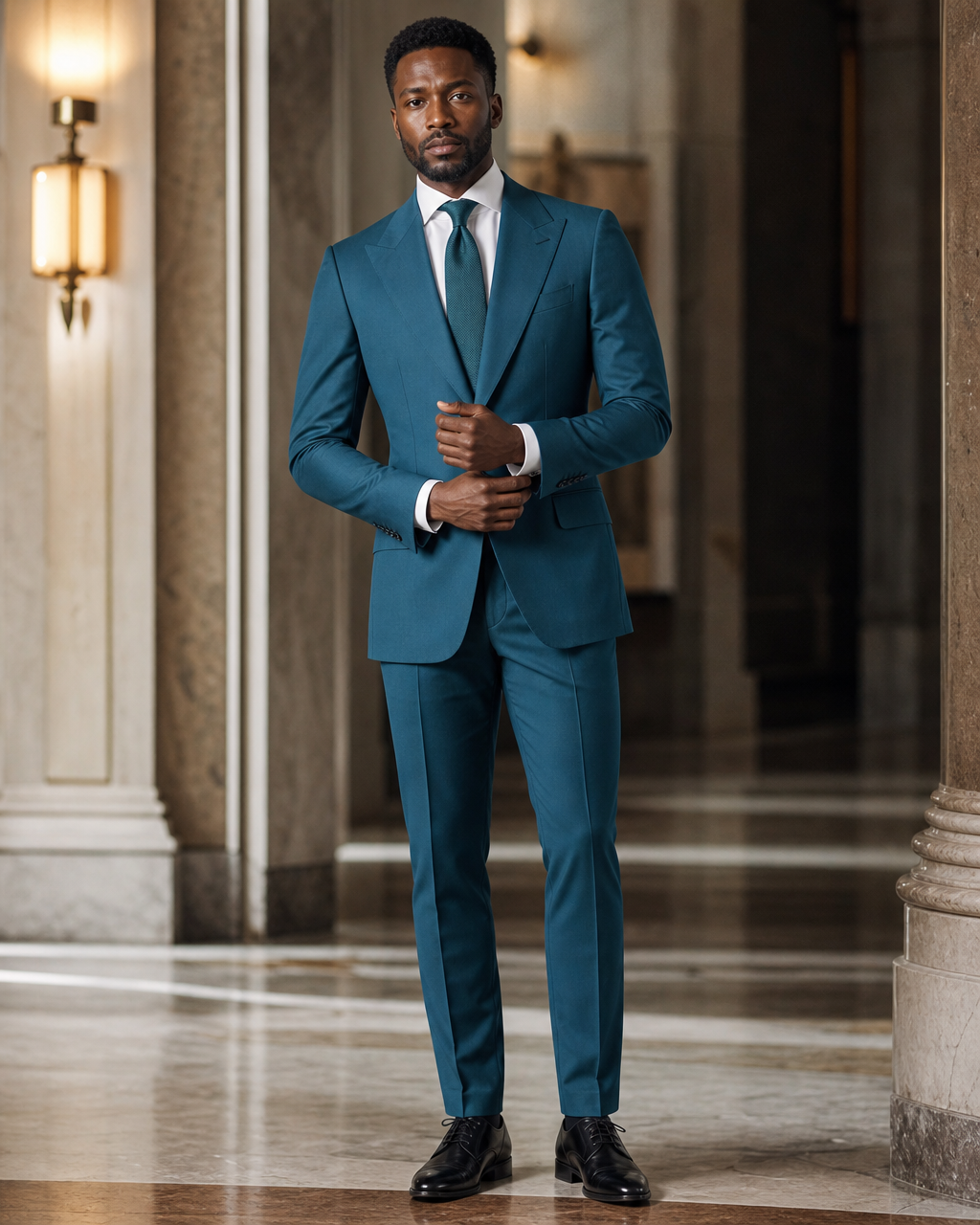 Teal Cotton Outdoor Wedding Suit - Custom Made to Measure front view