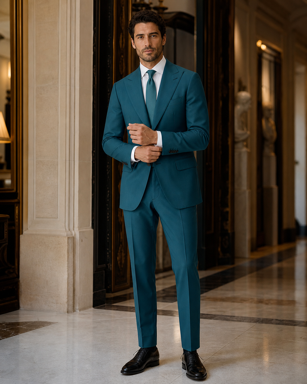 Teal Cotton Summer Suit - Custom Made to Measure front view