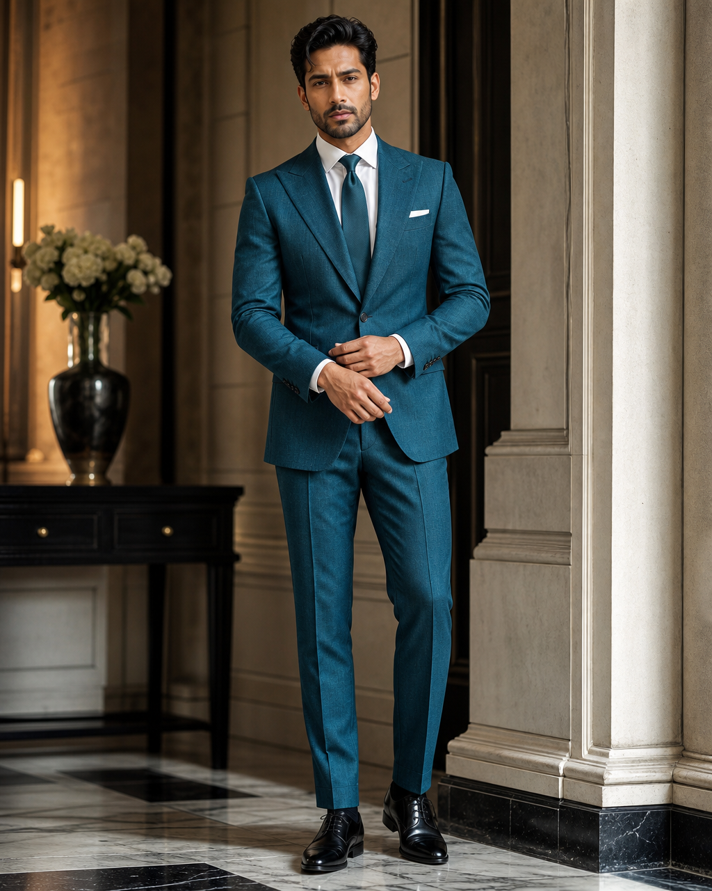 Teal Flannel Winter Suit - Custom Made to Measure front view