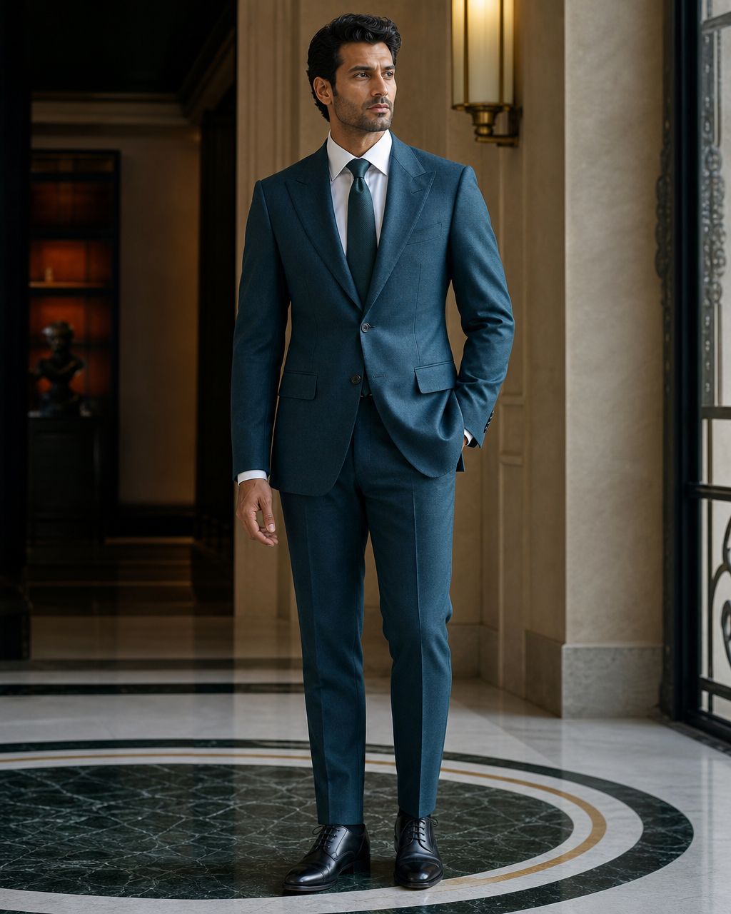 Teal Flannel Winter Suit - Custom Made to Measure side back view