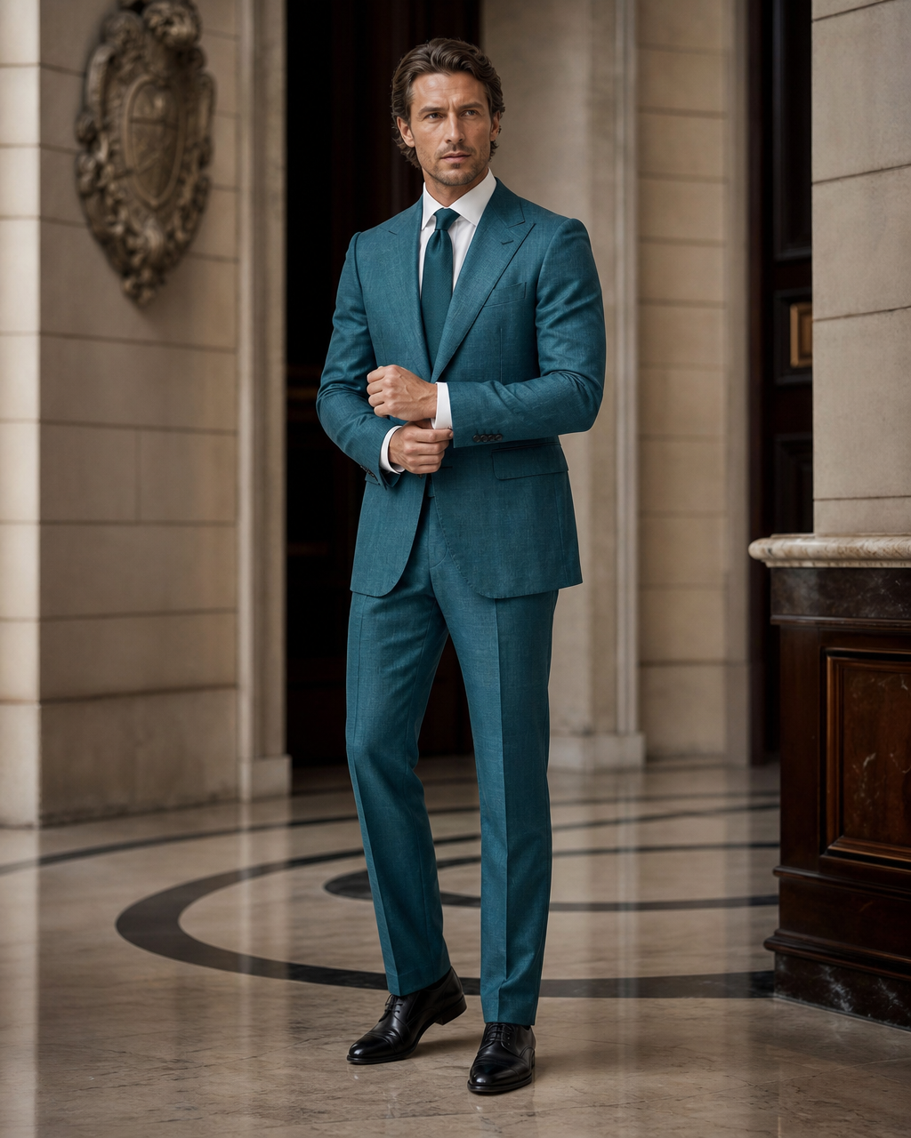 Teal Linen Beach Wedding Suit - Custom Made to Measure front view
