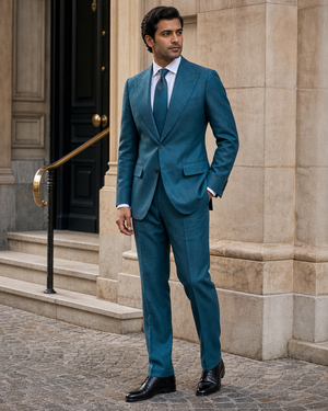 Teal Linen Peak Lapel Suit — Custom Made to Measure — 3