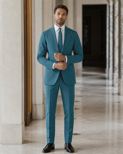 Teal Seersucker Beach Wedding Suit - Custom Made to Measure front view