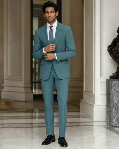 Teal Seersucker Summer Suit - Custom Made to Measure front view