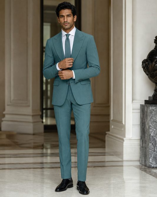 Teal Seersucker Summer Suit - Custom Made to Measure front view