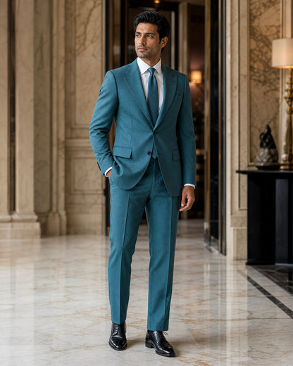 Teal Seersucker Summer Suit - Custom Made to Measure side back view
