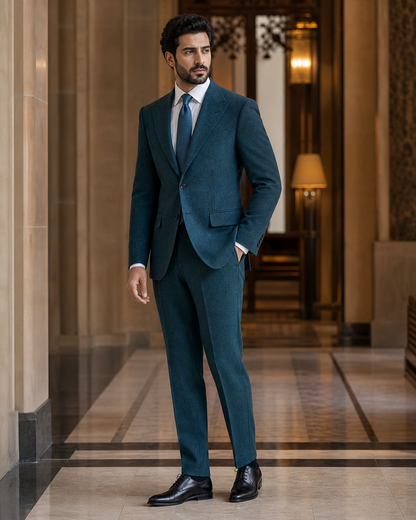 Teal Tweed Winter Suit - Custom Made to Measure side back view