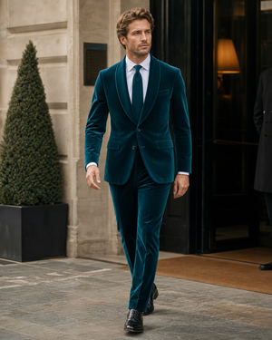 Teal Velvet Shawl Lapel Suit — Custom Made to Measure — 1