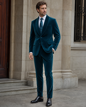Teal Velvet Shawl Lapel Suit — Custom Made to Measure — 3