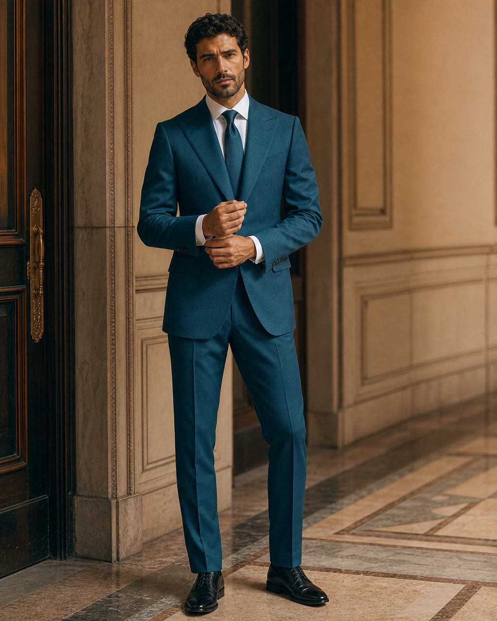 Teal Wool Outdoor Wedding Suit - Custom Made to Measure front view