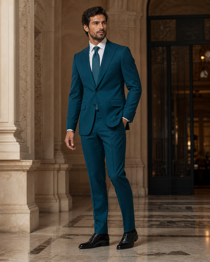 Teal Wool Outdoor Wedding Suit - Custom Made to Measure side back view