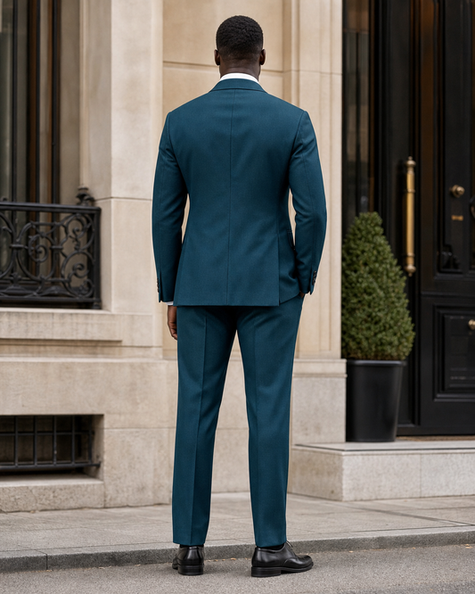 Teal Wool Shawl Lapel Suit - Custom Made to Measure back view