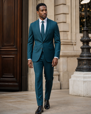 Teal Wool Shawl Lapel Suit — Custom Made to Measure — 1