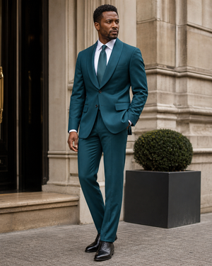 Teal Wool Shawl Lapel Suit — Custom Made to Measure — 3