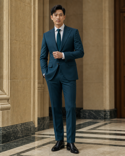 Teal Wool Winter Suit - Custom Made to Measure front view