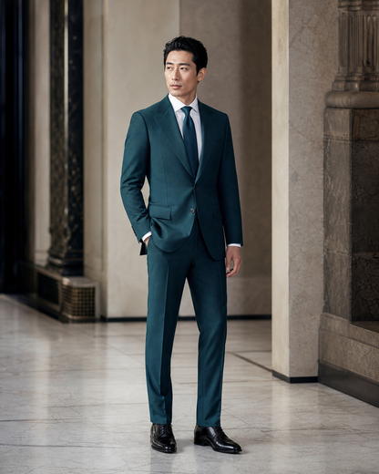 Teal Wool Winter Suit - Custom Made to Measure side back view