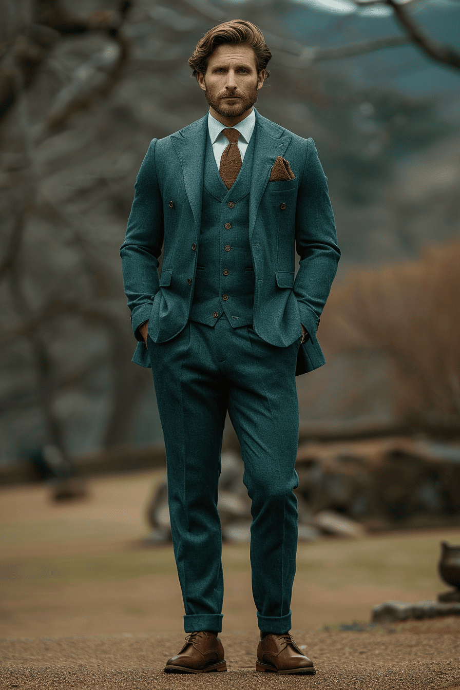 Teal Silk Blend Cocktail Party Suit — Custom Made to Measure