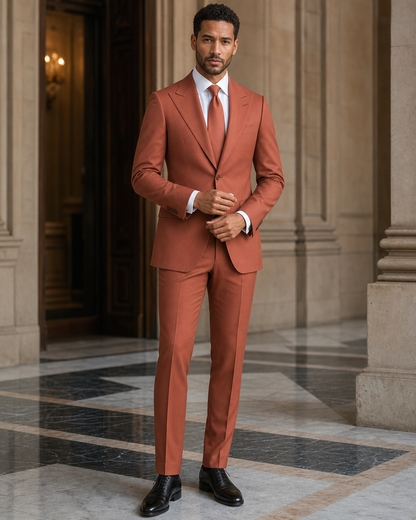 Terracotta Cotton Beach Wedding Suit - Custom Made to Measure front view