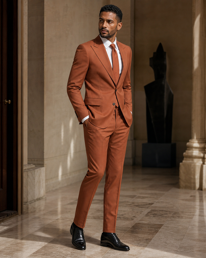 Terracotta Cotton Beach Wedding Suit - Custom Made to Measure side back view