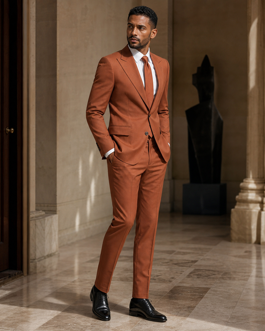 Terracotta Cotton Beach Wedding Suit - Custom Made to Measure side back view
