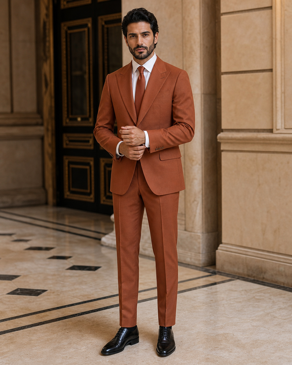 Terracotta Cotton Outdoor Wedding Suit - Custom Made to Measure front view