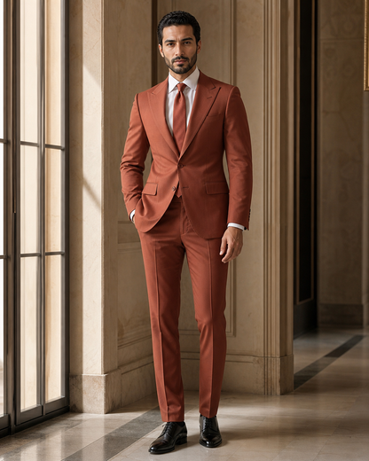 Terracotta Cotton Outdoor Wedding Suit - Custom Made to Measure side back view
