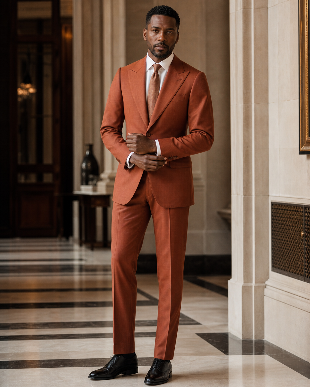 Terracotta Cotton Summer Suit - Custom Made to Measure front view