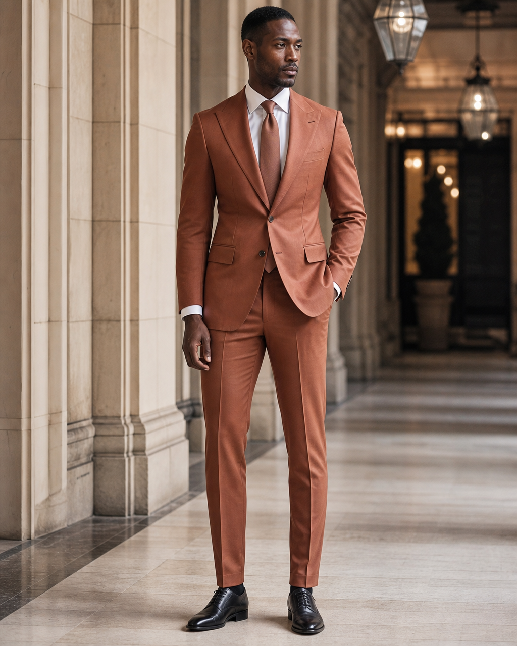 Terracotta Cotton Summer Suit - Custom Made to Measure side back view