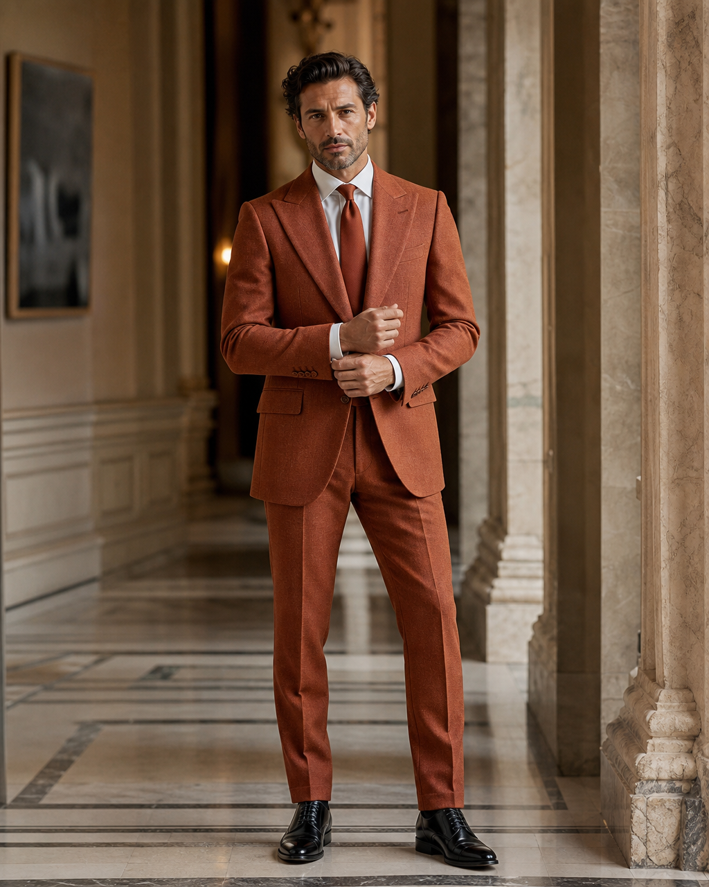 Terracotta Flannel Winter Suit - Custom Made to Measure front view