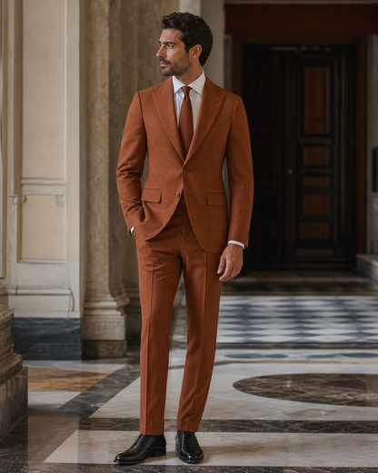 Terracotta Flannel Winter Suit - Custom Made to Measure side back view