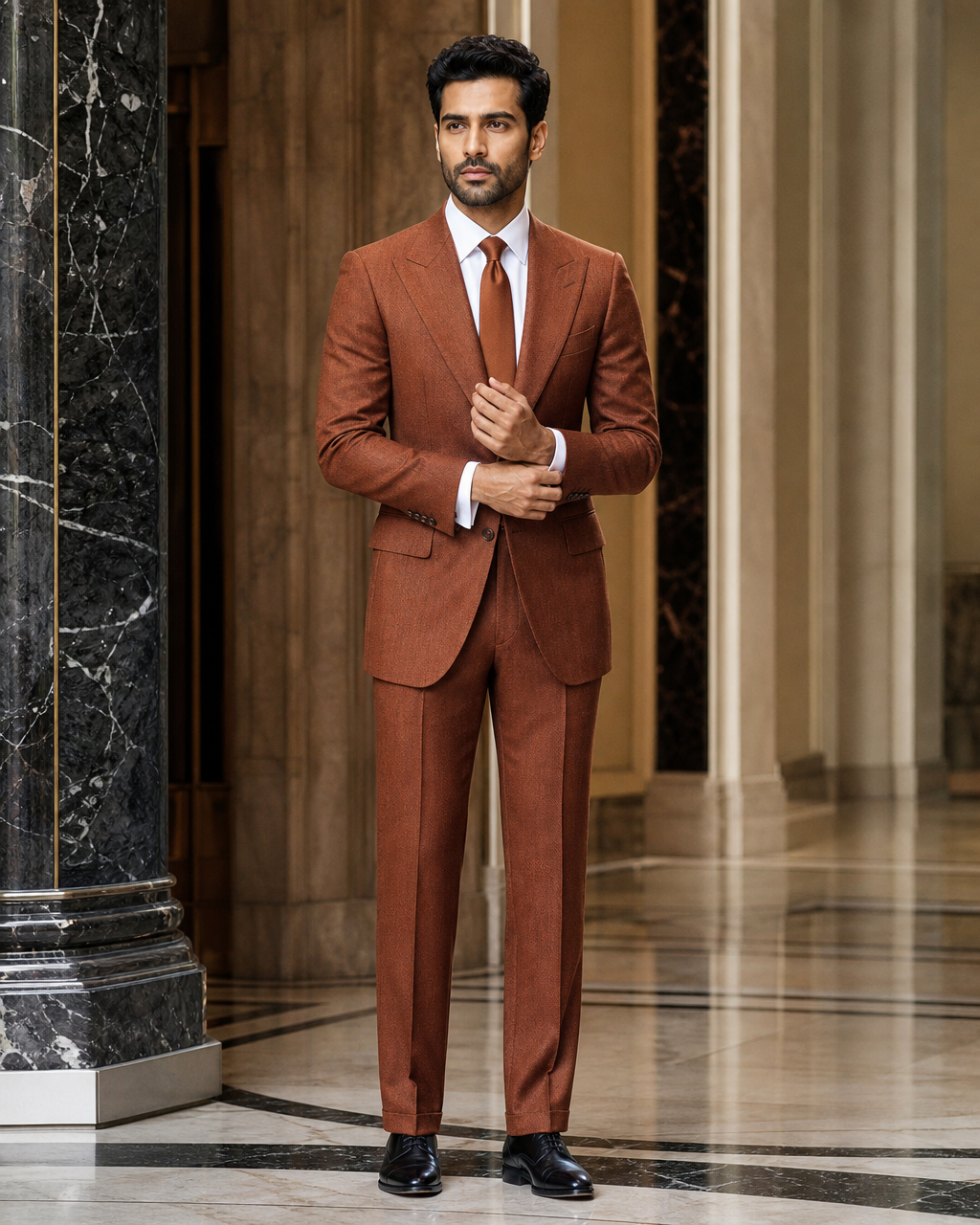 Terracotta Herringbone Winter Suit - Custom Made to Measure front view